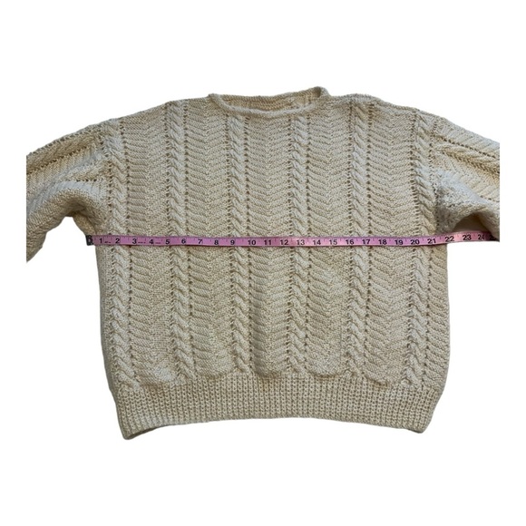 Hand Knit Wool Herringbone & Cable Pattern Sweater - Size Large - Picture 4 of 8